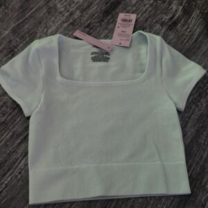 Wild Fable Ribbed Knit Cropped Top Square Neck Stretch‎ Light Aqua Blue XXS